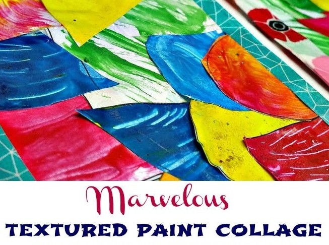 Marvelous Textured Paint Collage: shapes, colors, and fine motor practice.  It’s easy and really fun for kids of all ages to play with textures and make collages, combing these two into one project simply doubles the fun. 
