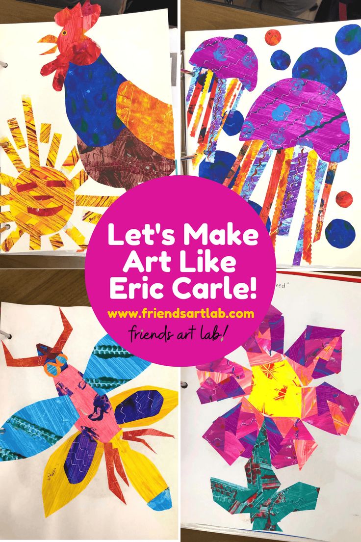 This may contain: art project for kids to make their own paper crafts with the title let's make art like eric carlle