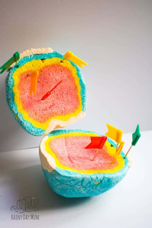 Example of salt dough layers of the earth model for kids.