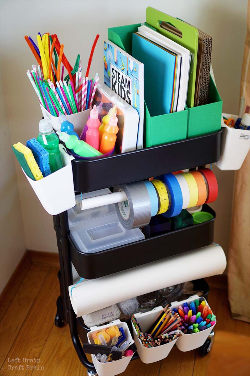 Use this helpful checklist to create a Mini Maker Space Cart for Kids filled with STEM & STEAM projects like circuits, art, and tinkering.