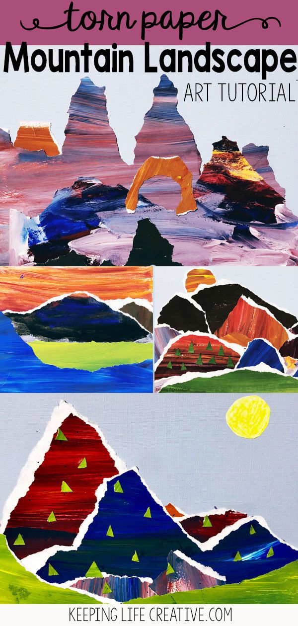 This may contain: mountain landscape art project for kids to make
