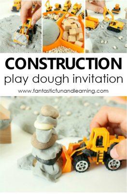 Construction Site Play Dough Invitation for preschool construction or community helpers theme #playdough #preschool #sensory