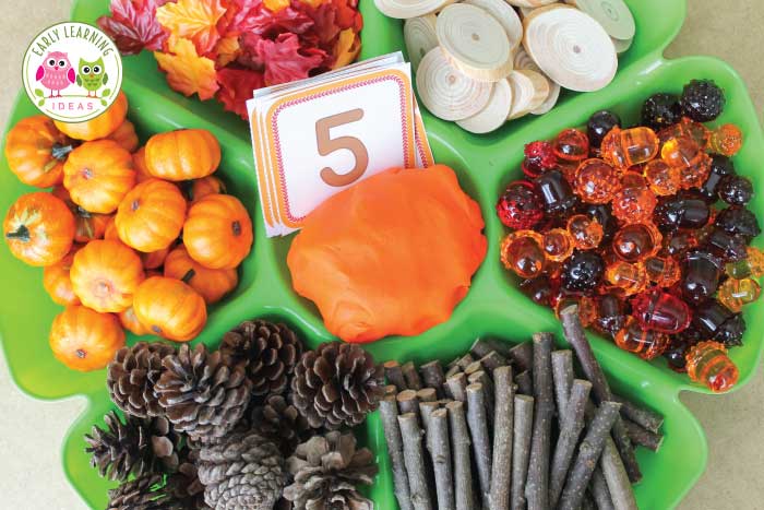 an autumn or fall playdough tray