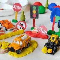 City Play Dough Activity - an easy play idea plus free printable roads signs and more.