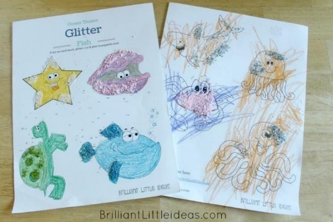 Glitter fish craft for kids is great with an Ocean theme fun friday. Need a quick glitter craft? great for daycare or at home.