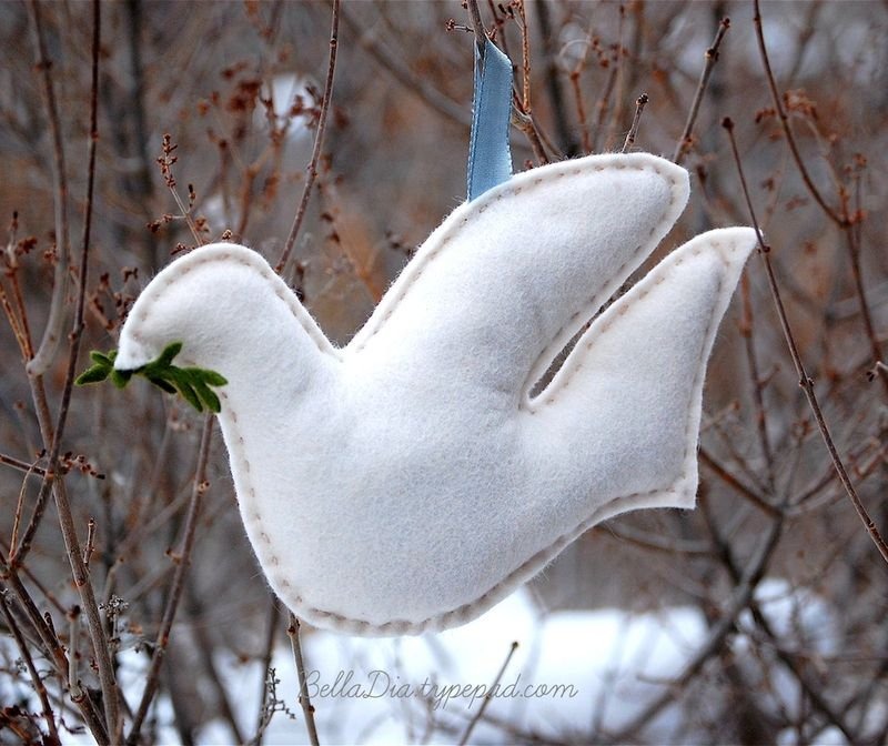free animal peace dove pattern in white color hangings as a felt ornament
