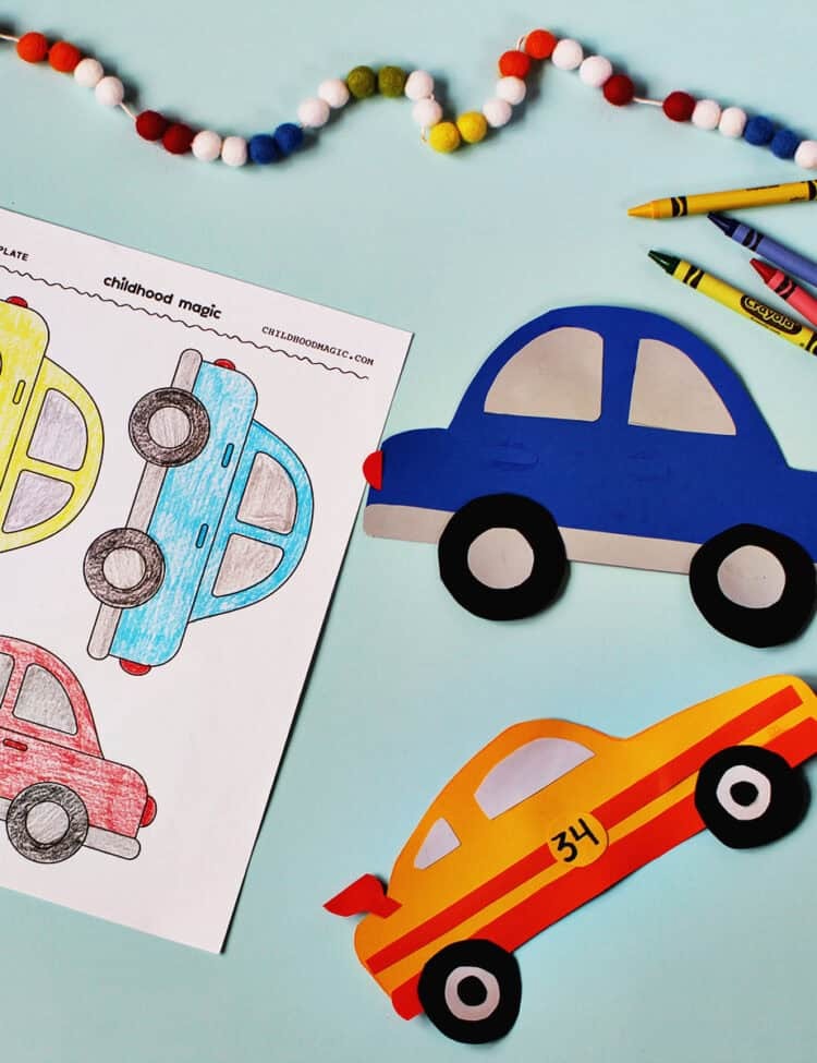 Car craft and coloring page for kids.