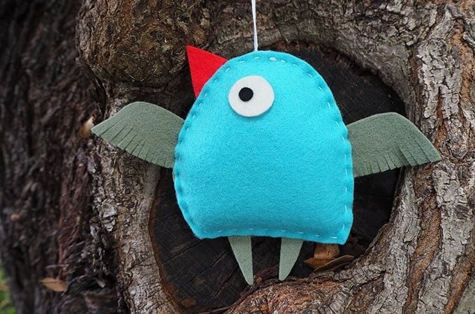 felt animal pattern, cute blue felt bird