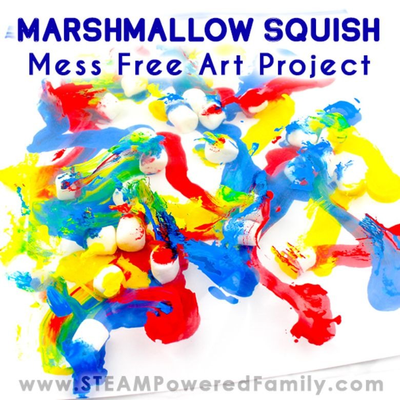mess free marshmallow squish art