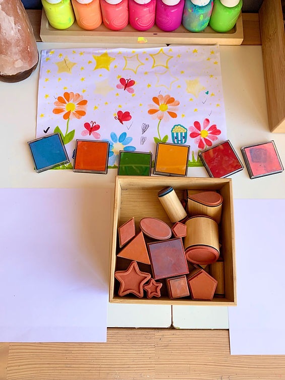 Art ideas for kids - shape pictures using shape stamps 