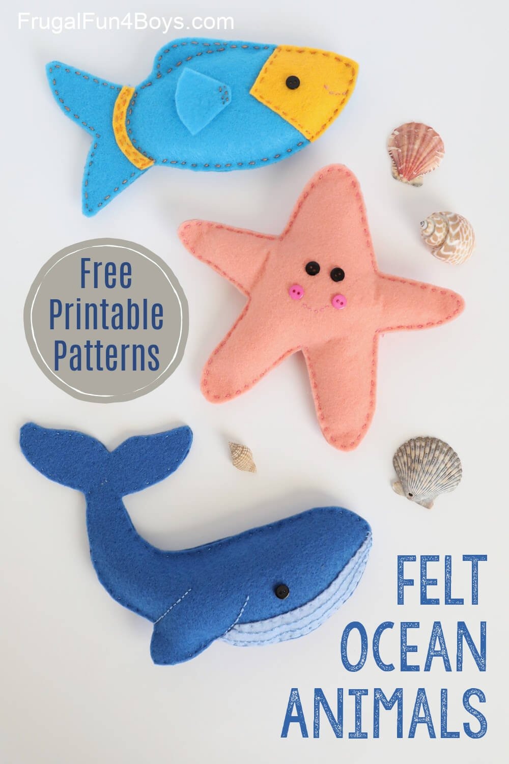 free felt animal pattern for ocean animals, felt stuffed fish, starfish and felt whale