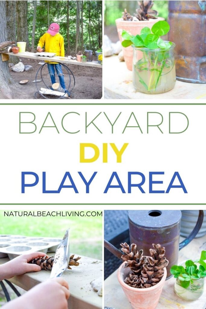 How to create an Easy DIY Backyard Play Area on a budget that is lots of fun without the costs. This DIY science table and mud kitchen is perfect for outdoor STEM Projects and kids play spaces, learn how to use recycled materials for play, and exploring. Let's create a natural play space for kids that they LOVE.