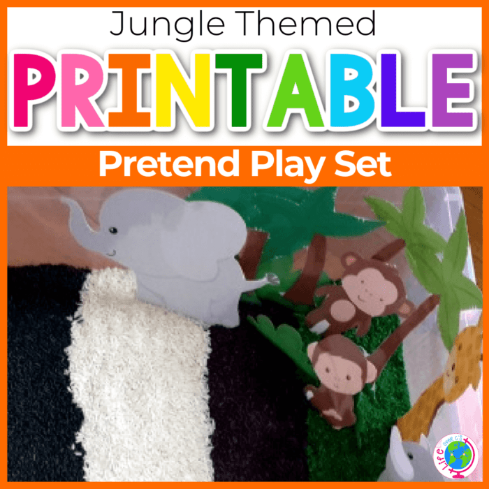 jungle theme pretend play printable for sensory play and play dough activities