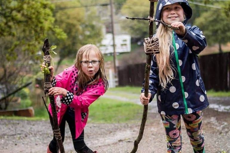Child creating a journey stick