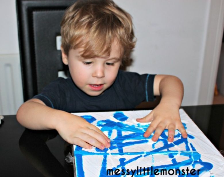 Mess free painting - cling film art for toddlers and preschoolers