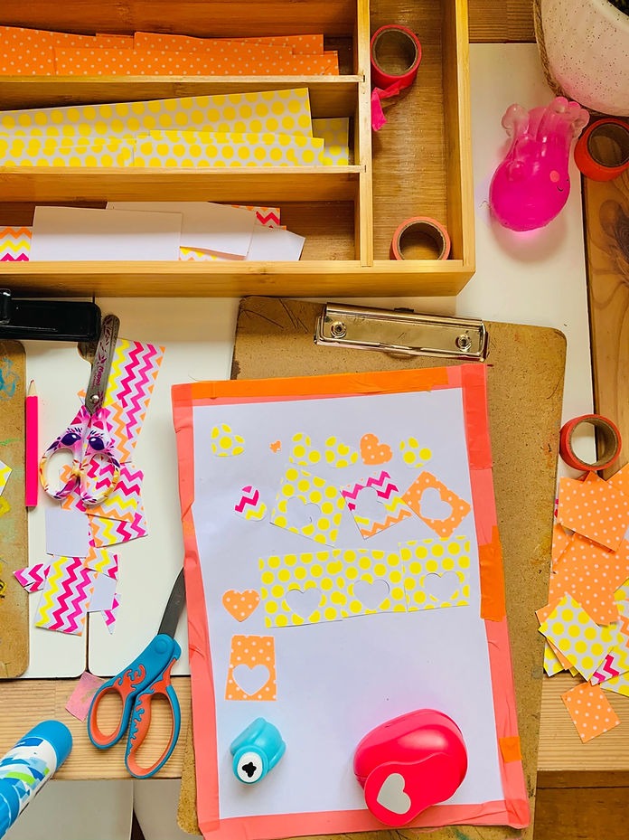 Art idea for kids - washi tape, patterned paper and cutters. Easy art and craft ideas for children.