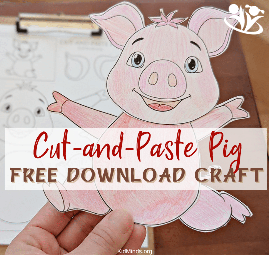 Make your own adorable piggie with our cut-and-paste pig template! This printable pig craft is the perfect activity for young kids. Just color, cut out, and glue. #kidsactivities #creativekids #artsandcrafts #pigcraft #creativelearning #cutandpaste #earlyeducation #farmanimals #funlearning #farmcrafts