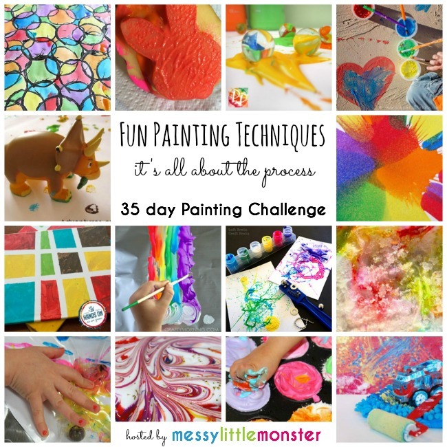 Fun painting techniques for kids: 35 day painting challenge focusing on the art process